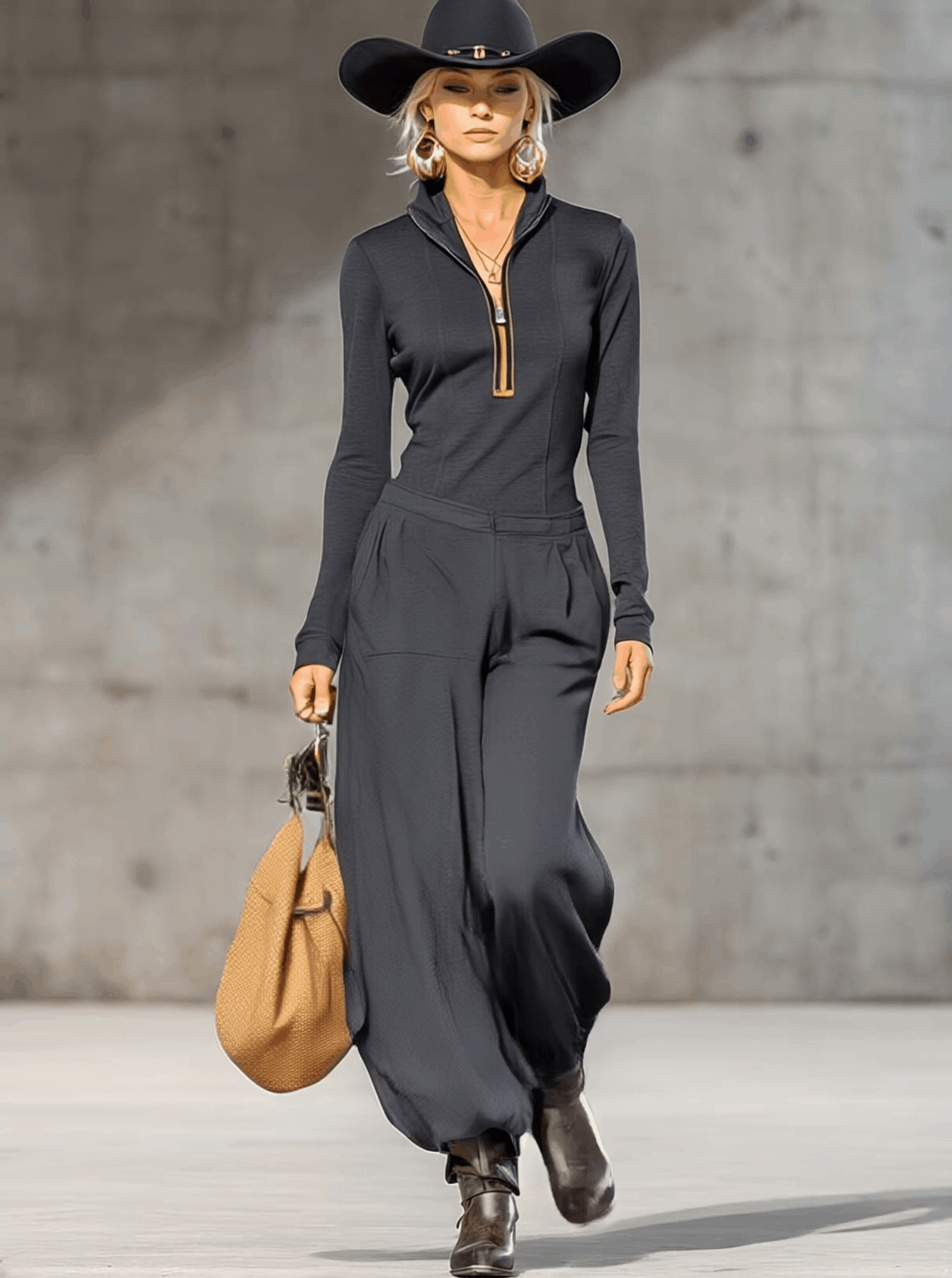 Ersilia | Casual Zipper Top and Wide Pants Set for Women