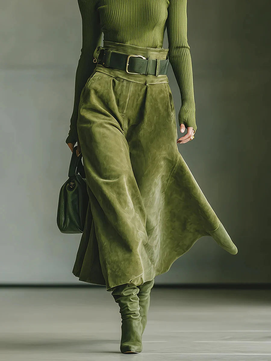 Carmina | Off-Shoulder Top and Faux Suede Skirt Set for Women