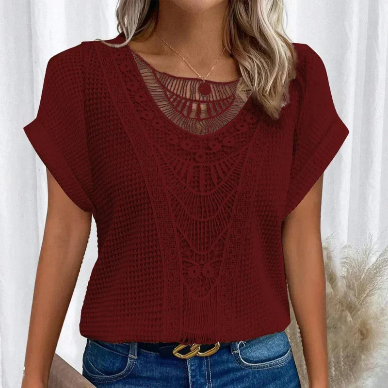 Rosa | Round Neck Blouse with Lace Trim for Women
