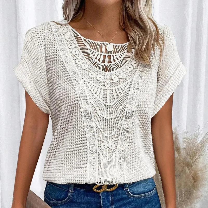 Rosa | Round Neck Blouse with Lace Trim for Women