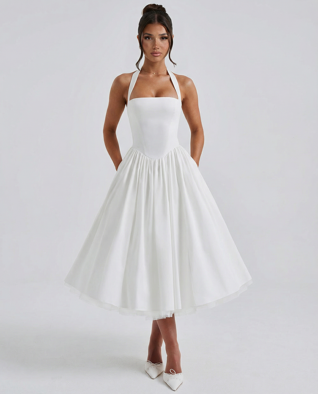 Natalia | Elegant White Midi Dress
