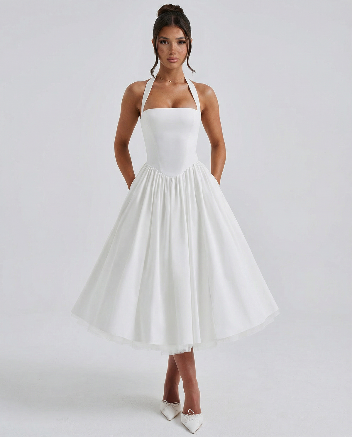 Natalia | Elegant White Midi Dress