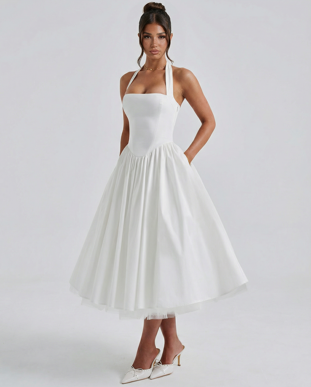 Natalia | Elegant White Midi Dress