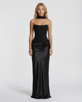Vivienne | Black Satin Corset Maxi Dress