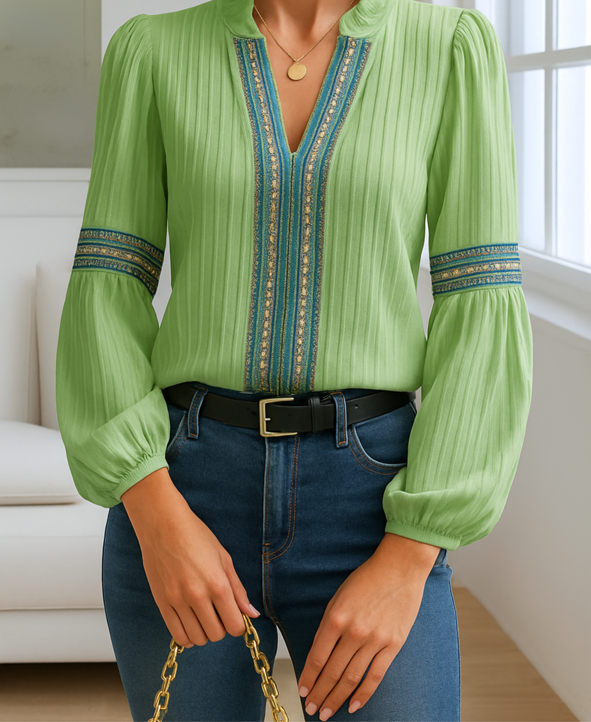 Demetra | Vintage V-Neck Blouse for Women