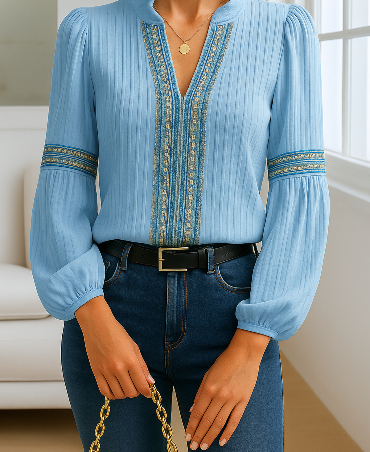 Demetra | Vintage V-Neck Blouse for Women