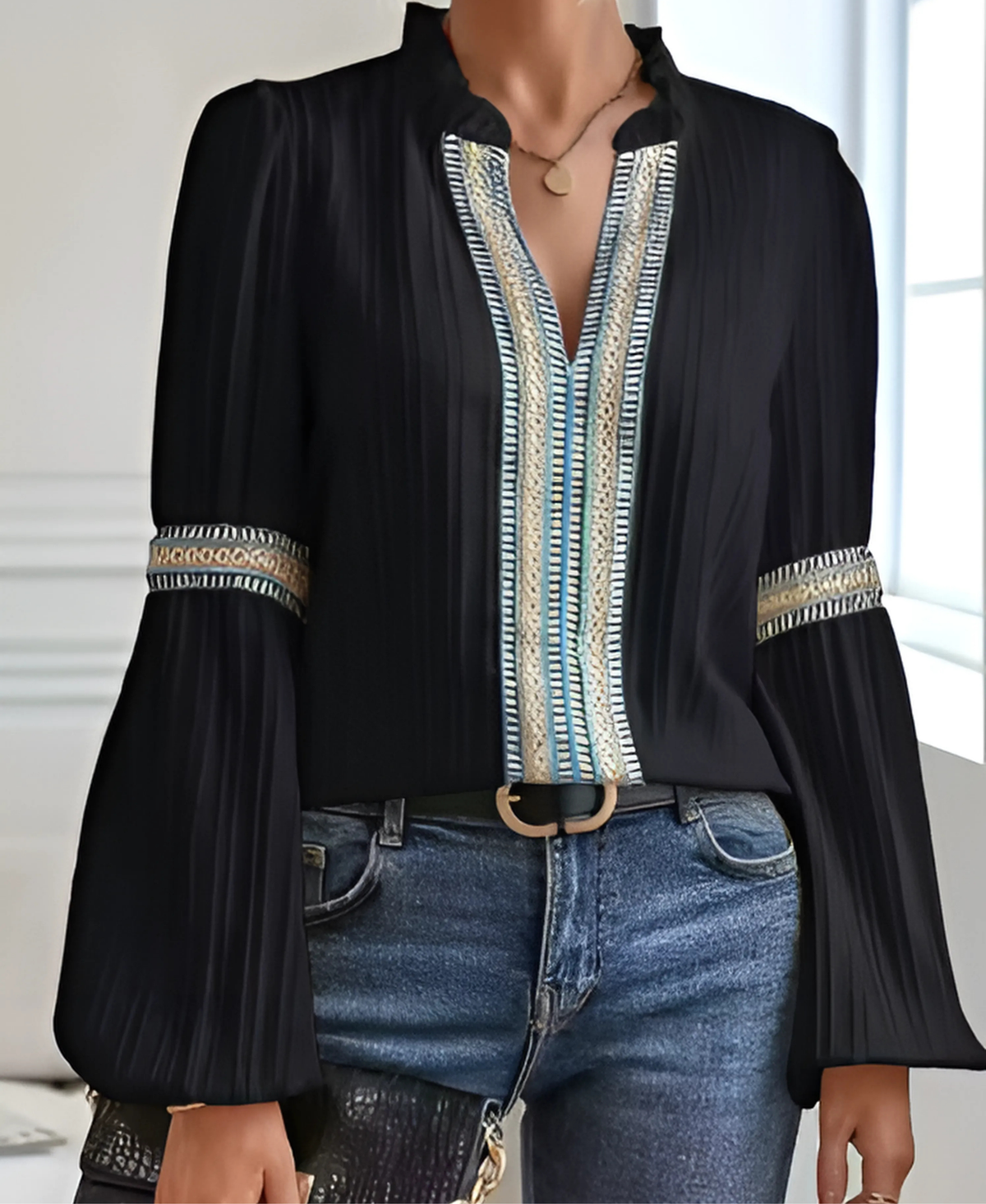 Demetra | Vintage V-Neck Blouse for Women