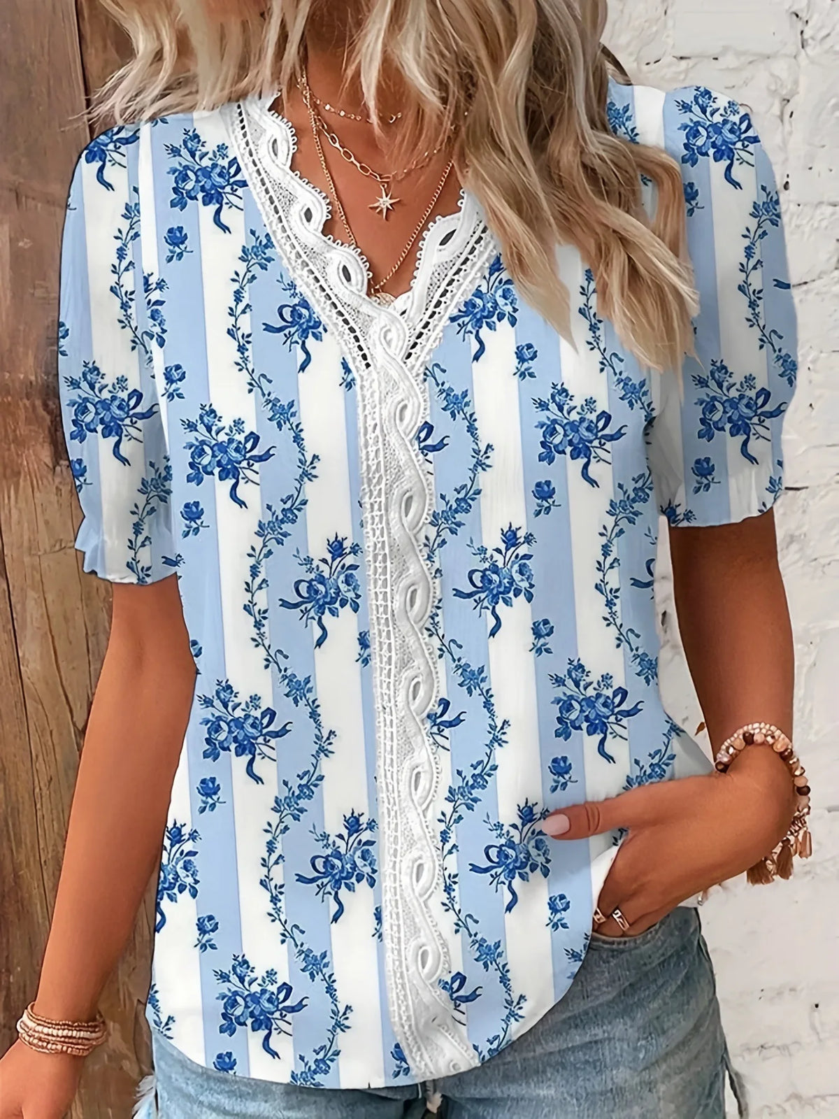 Joann | Floral Lace V-Neck Blouse for Women