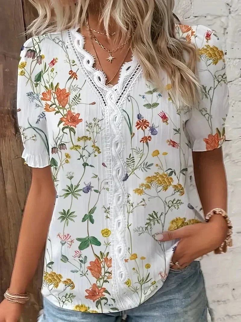 Joann | Floral Lace V-Neck Blouse for Women