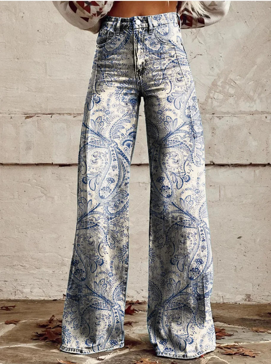 Herminia | Linen Floral Trousers for Women