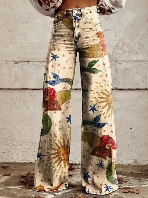 Herminia | Linen Floral Trousers for Women