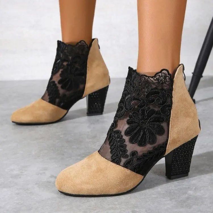 Heloise | Elegant Lacy Mesh High Heel Boots