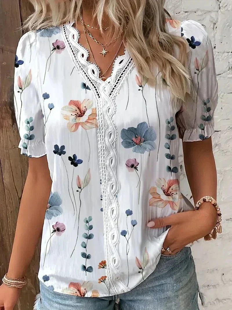 Joann | Floral Lace V-Neck Blouse for Women