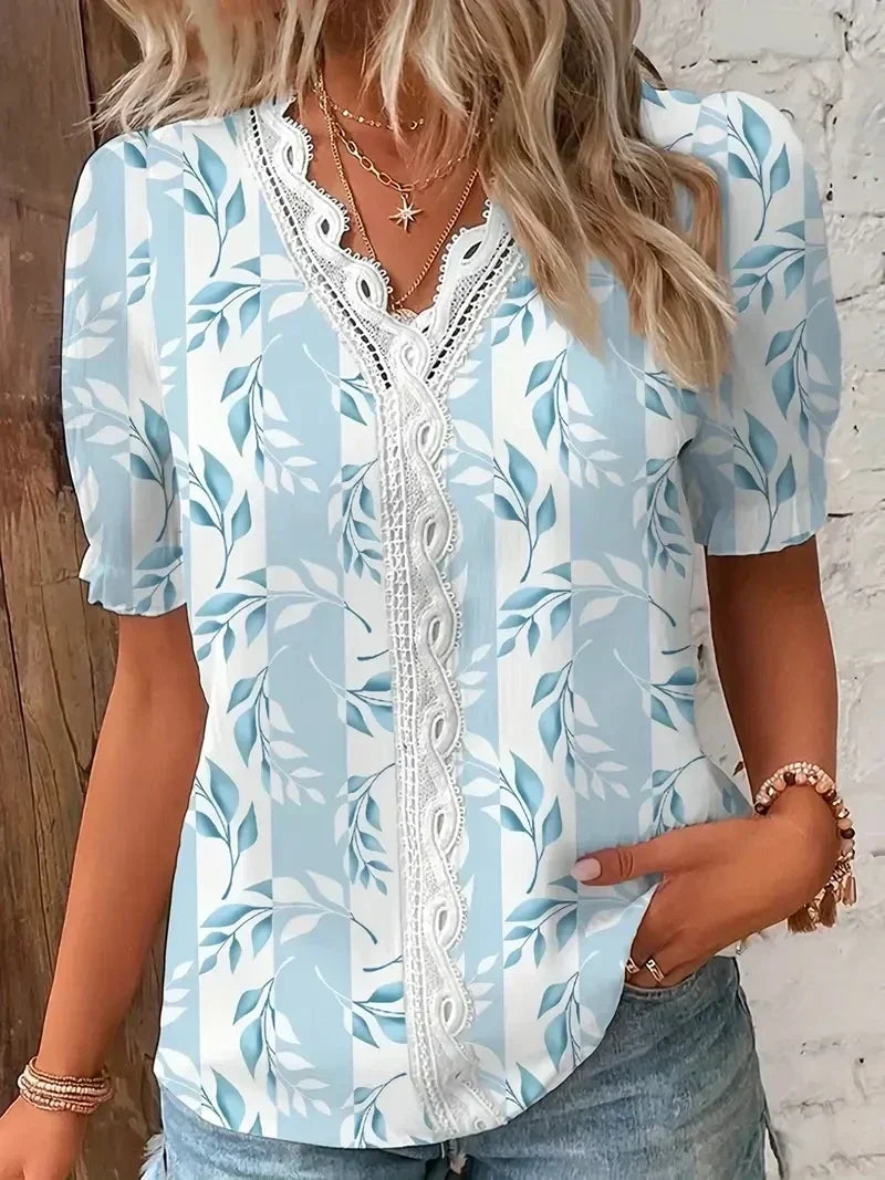Joann | Floral Lace V-Neck Blouse for Women