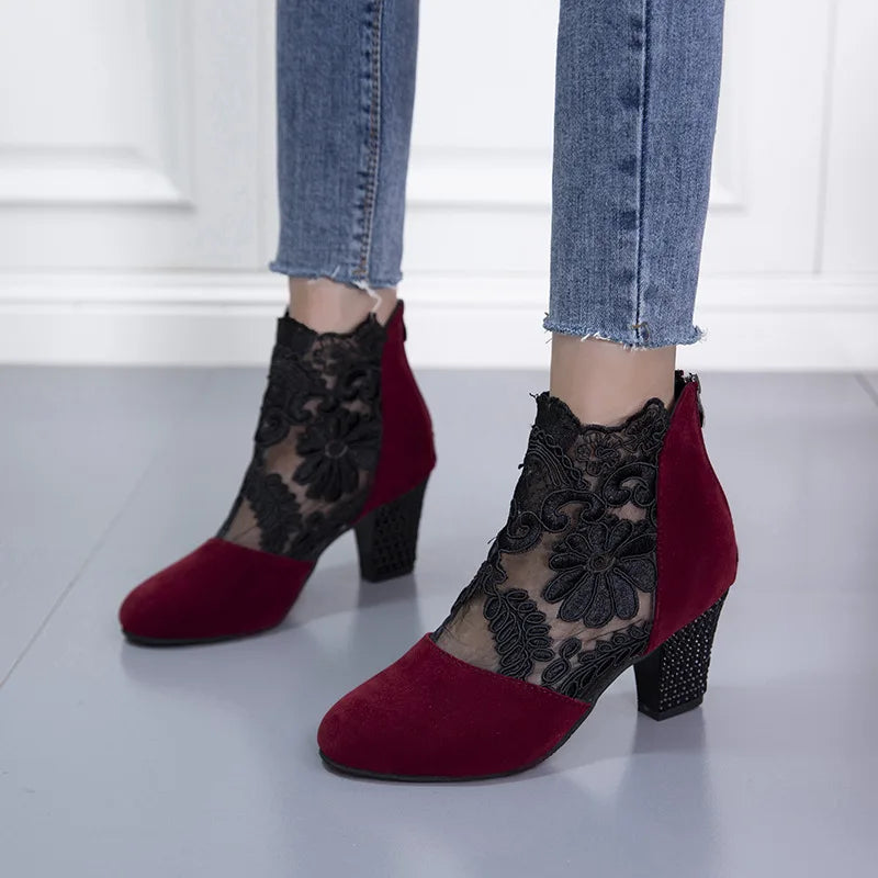 Heloise | Elegant Lacy Mesh High Heel Boots