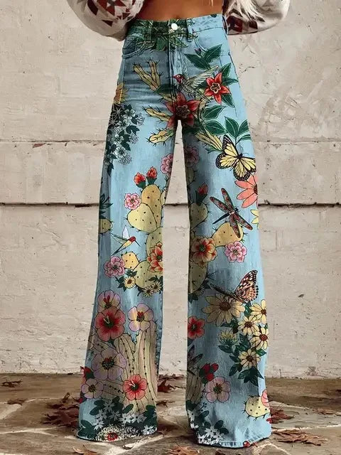Herminia | Linen Floral Trousers for Women