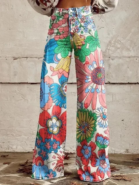 Herminia | Linen Floral Trousers for Women