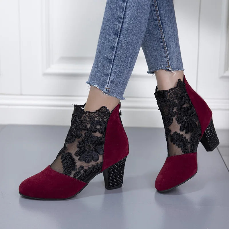 Heloise | Elegant Lacy Mesh High Heel Boots