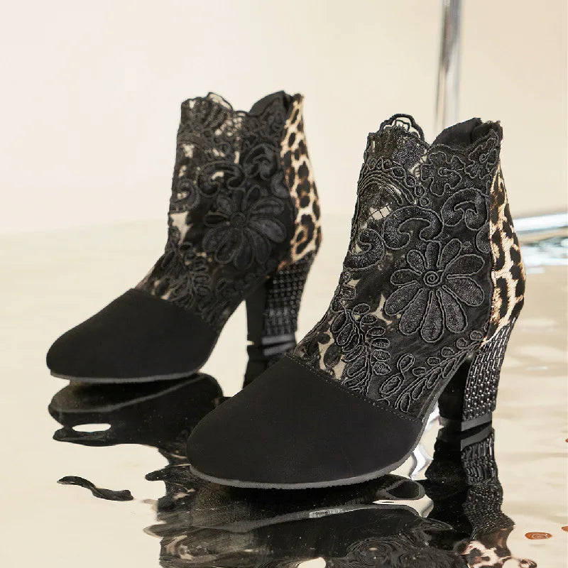 Heloise | Elegant Lacy Mesh High Heel Boots