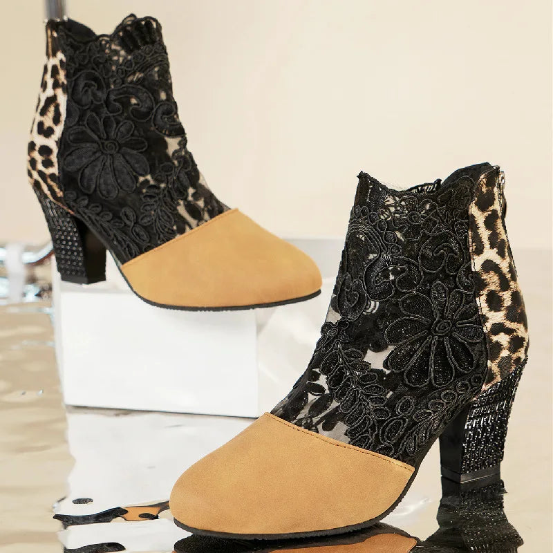Heloise | Elegant Lacy Mesh High Heel Boots