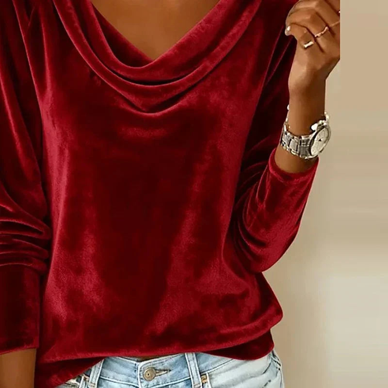 Taylor | Luxurious Velvet Drape-Neck Top for Women