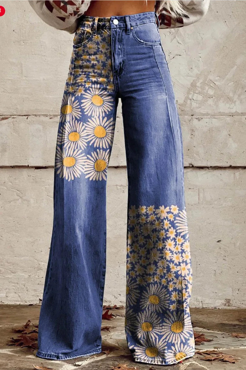 Herminia | Linen Floral Trousers for Women