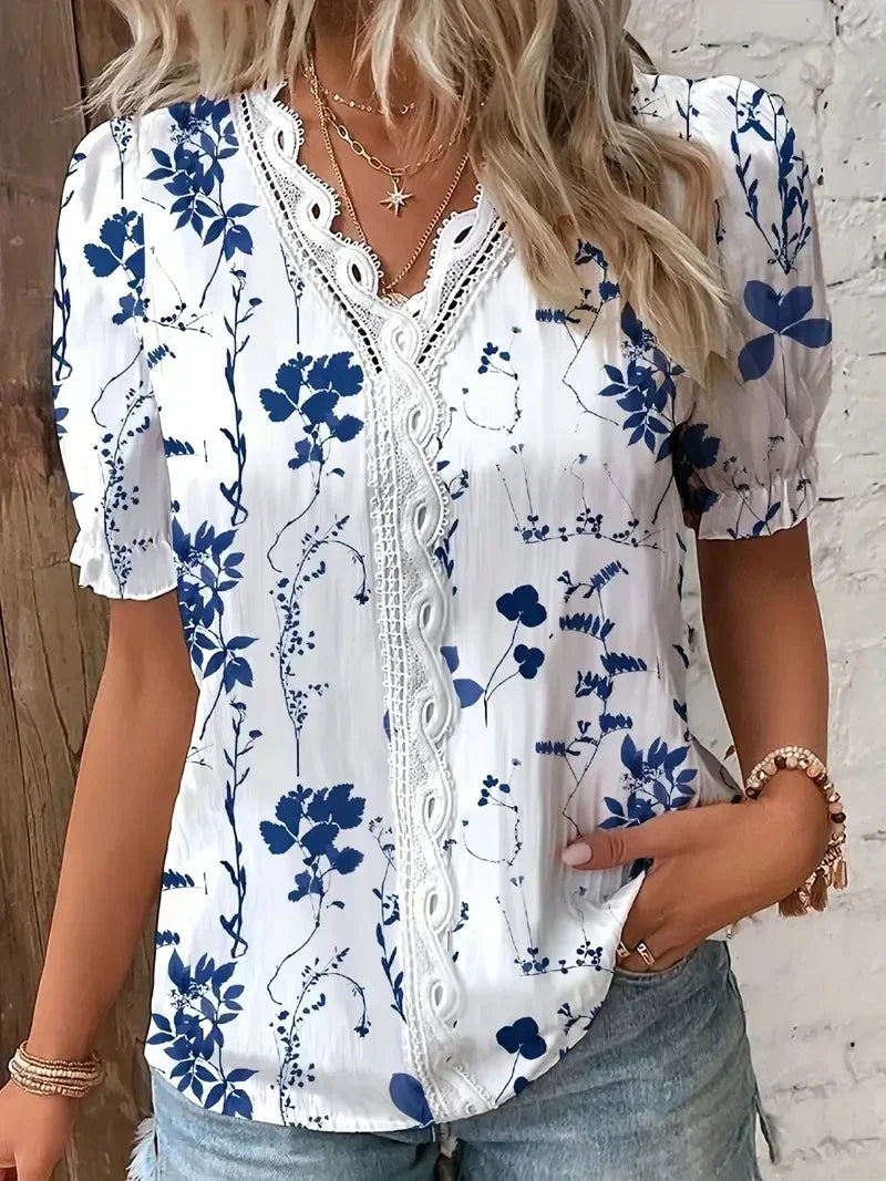 Joann | Floral Lace V-Neck Blouse for Women