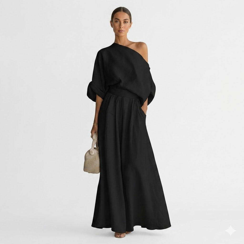 Sophia | One Shoulder Linen Maxi Two-Piece Set