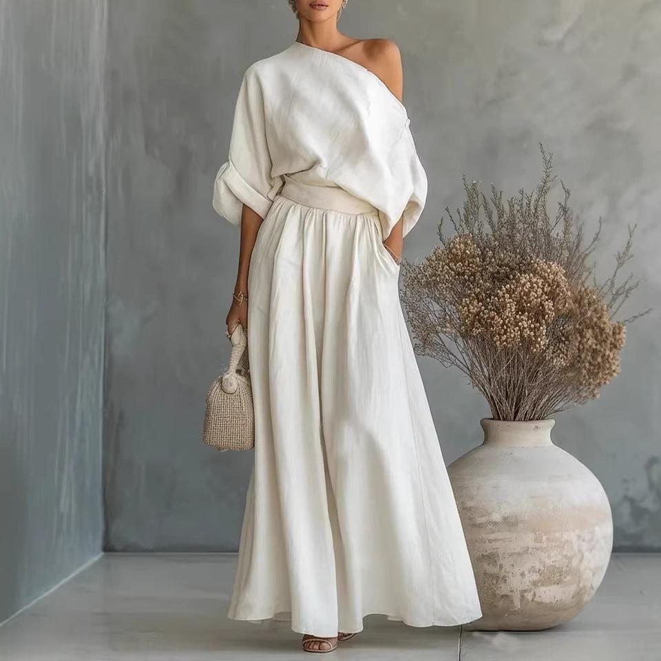 Sophia | One Shoulder Linen Maxi Two-Piece Set