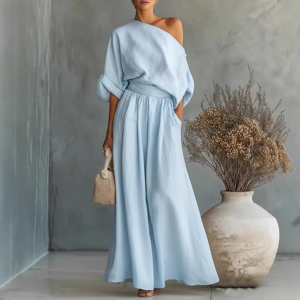 Sophia | One Shoulder Linen Maxi Two-Piece Set