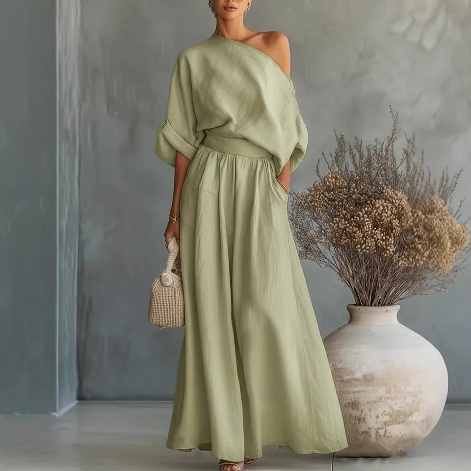Sophia | One Shoulder Linen Maxi Two-Piece Set