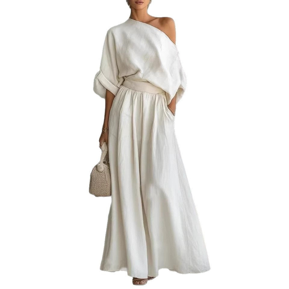 Sophia | One Shoulder Linen Maxi Two-Piece Set