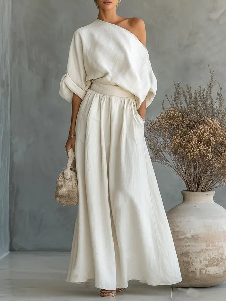 Sophia | One Shoulder Linen Maxi Two-Piece Set