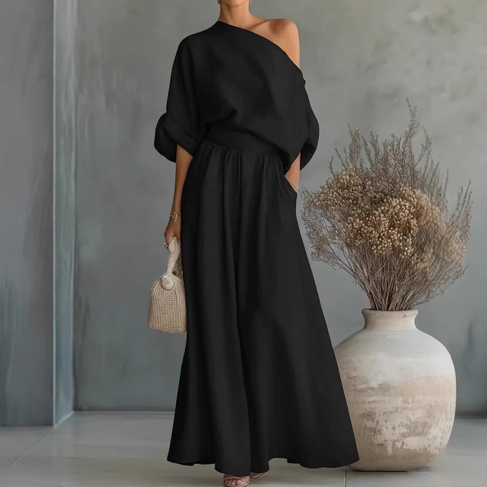 Sophia | One Shoulder Linen Maxi Two-Piece Set