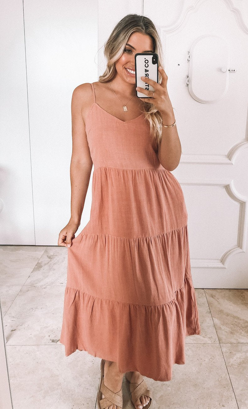 Cecilia | Rust Midi Dress