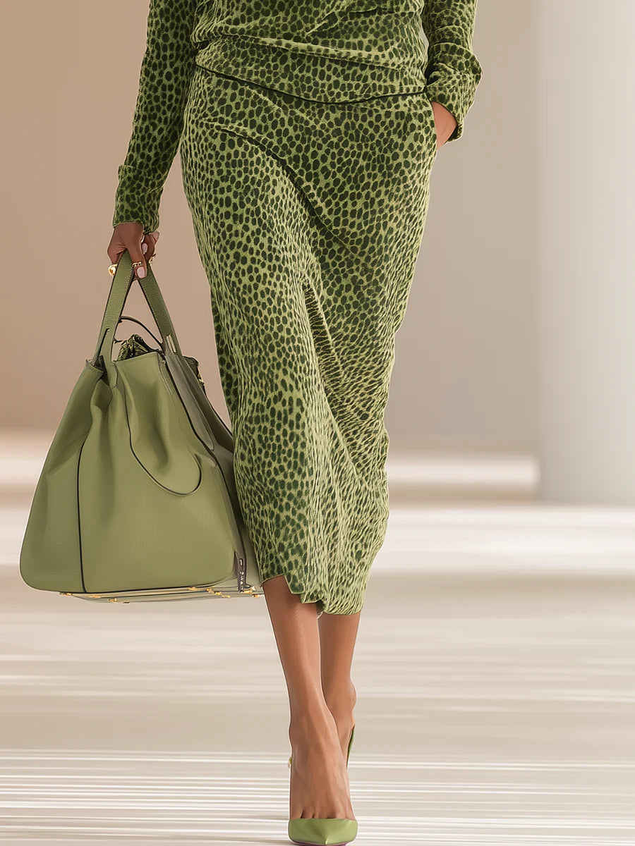Teresina | Leopard Print Velvet Top & Skirt Set for Women