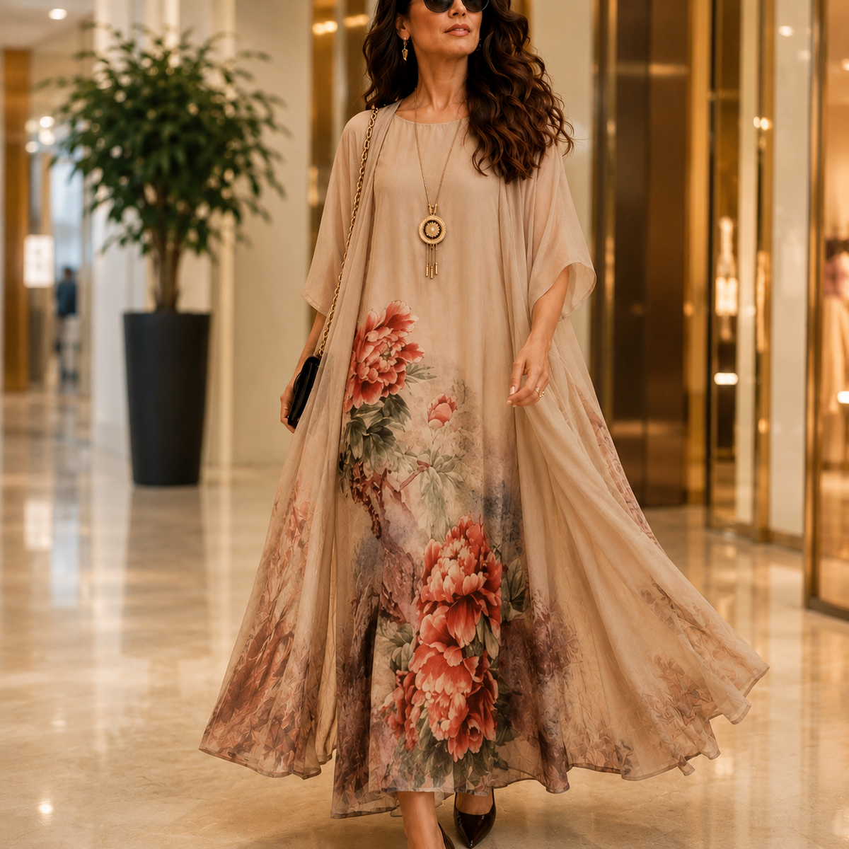 Florenza™ – Floral Maxi Dress and Sheer Voile Coat Set