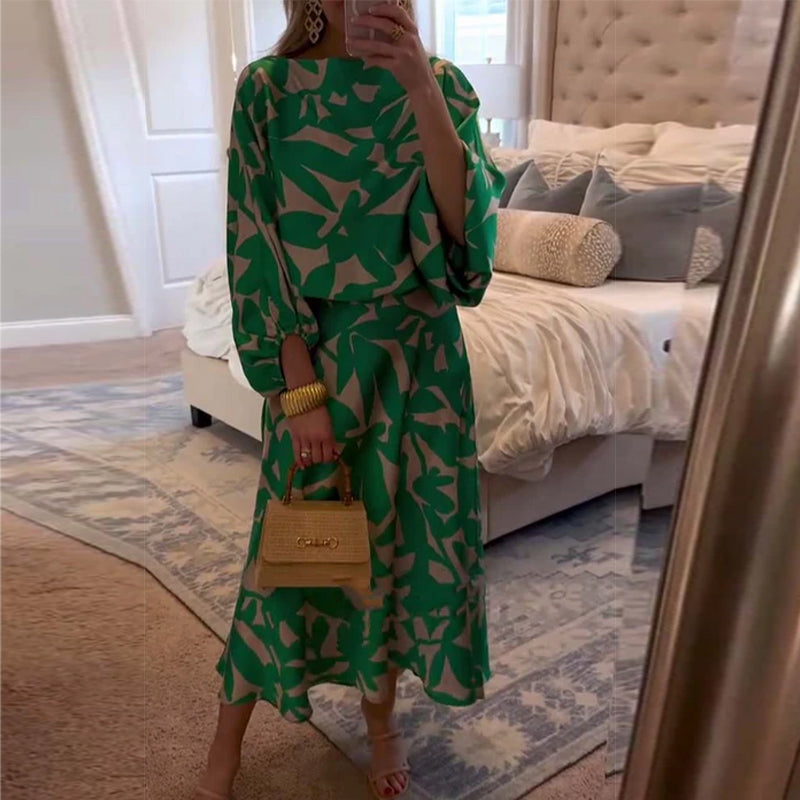 Ashley | Two-Piece Printed Set with Lantern Sleeves for Women