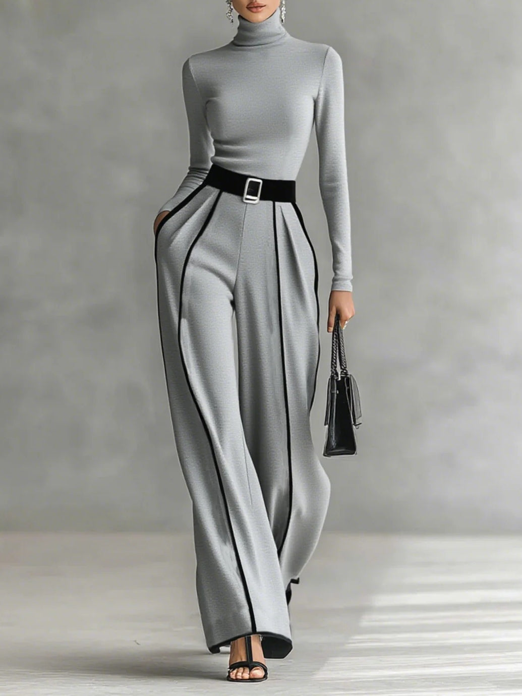 Ottavia | High-Neck Top and Wide-Leg Pants Set for Women