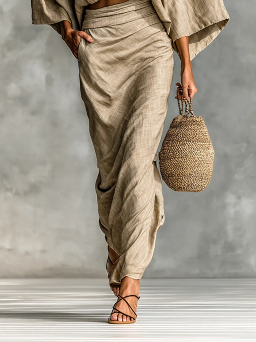 Marta | Linen-Blend Batwing Sleeve Two-Piece Set for Women
