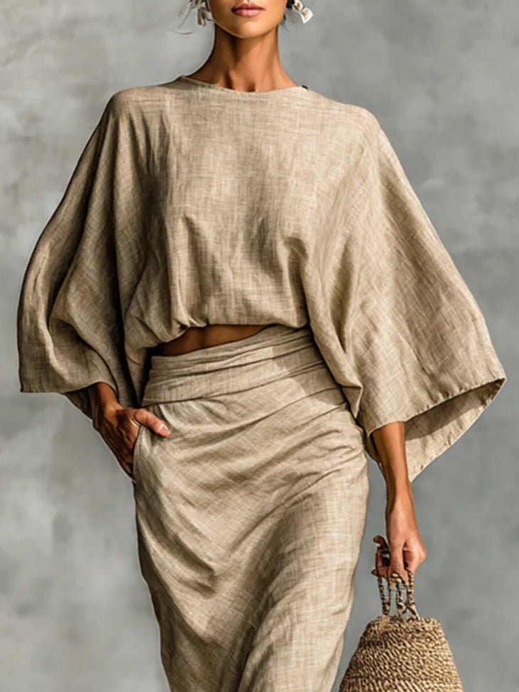 Marta | Linen-Blend Batwing Sleeve Two-Piece Set for Women