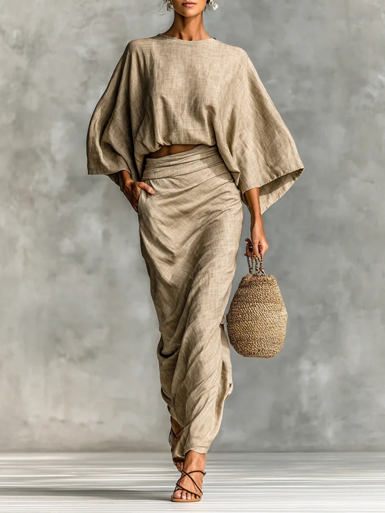 Marta | Linen-Blend Batwing Sleeve Two-Piece Set for Women