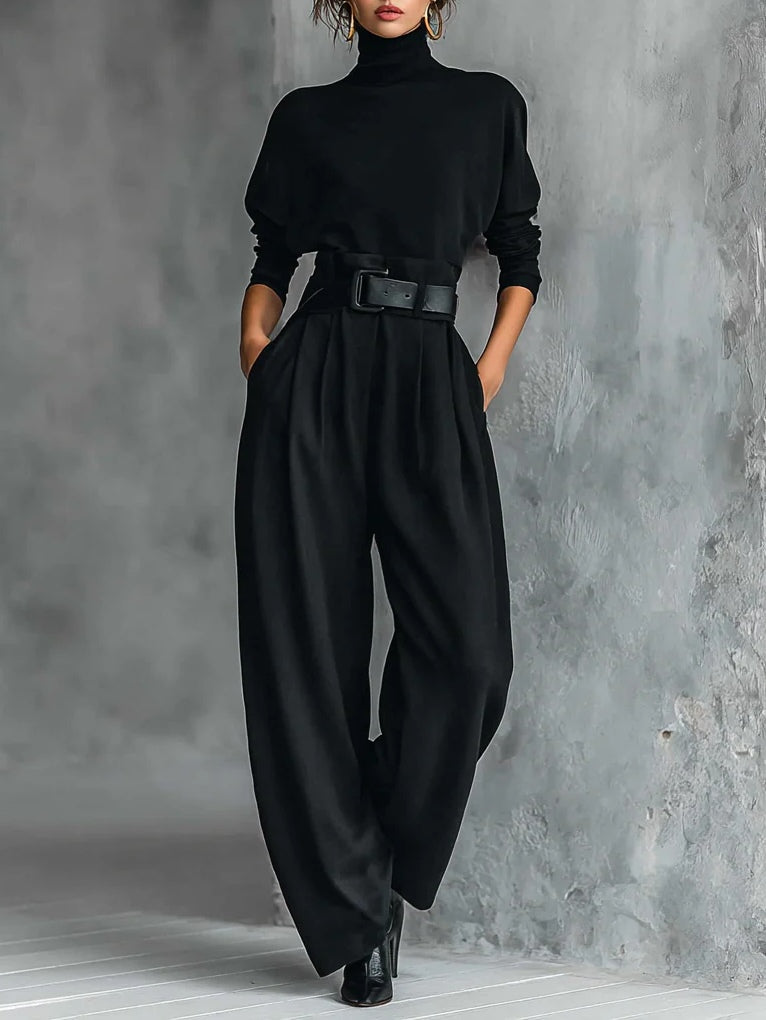Primavera | All-Black Turtleneck & Straight-Leg Pants Set for Women