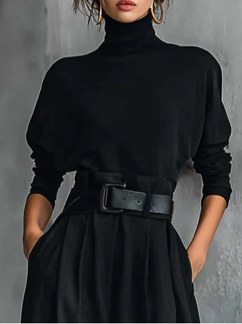 Primavera | All-Black Turtleneck & Straight-Leg Pants Set for Women