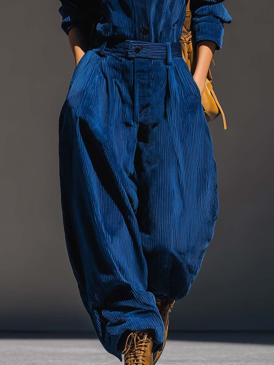 Leandra | Corduroy Hooded Top & Wide-Leg Pants Set for Women