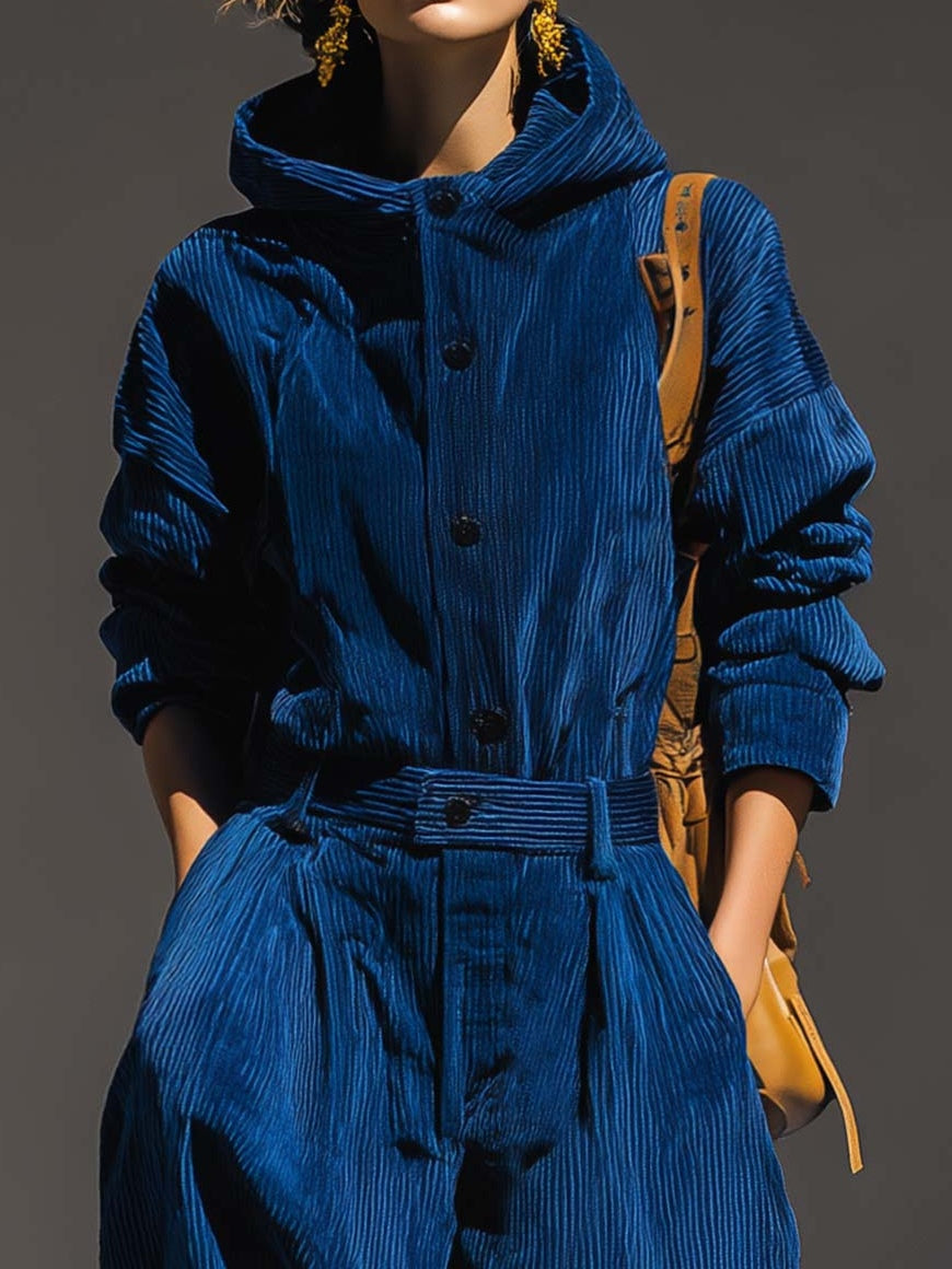 Leandra | Corduroy Hooded Top & Wide-Leg Pants Set for Women