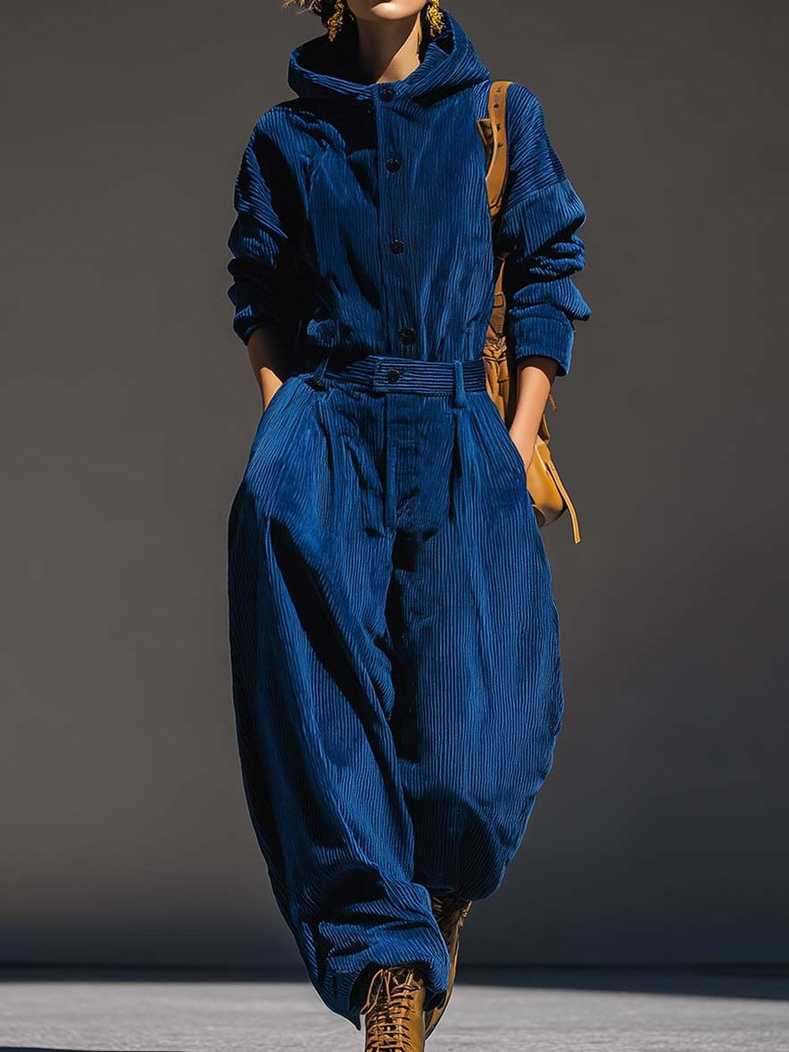 Leandra | Corduroy Hooded Top & Wide-Leg Pants Set for Women