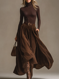 Georgette | Dark Brown Turtleneck Top &amp; Corduroy Skirt Set for Women