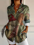 Annoula | Vintage Graphic V-Neck Top for Women