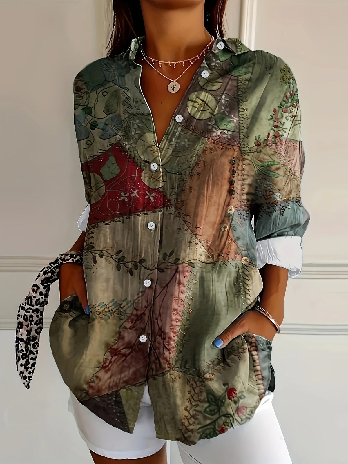 Annoula | Vintage Graphic V-Neck Top for Women